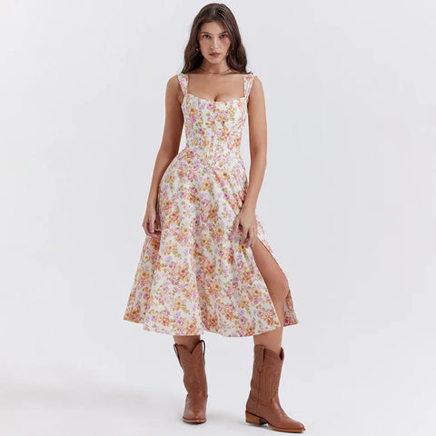 Vestido vacacional floral verde Suninheart