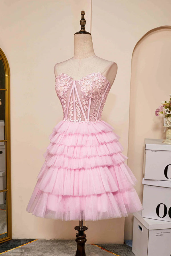Trägerloses Homecoming-Kleid mit Herz-Ausschnitt und Lagenrock