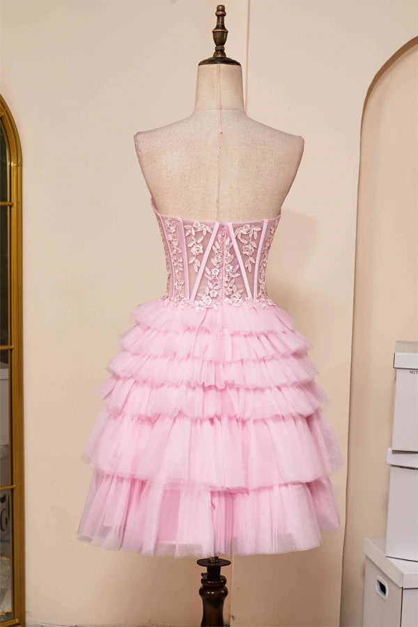 Trägerloses Homecoming-Kleid mit Herz-Ausschnitt und Lagenrock