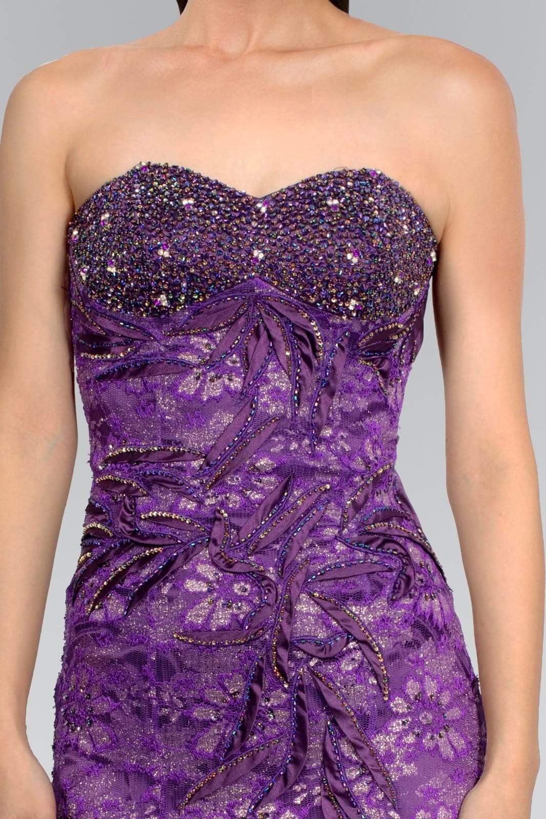 Sweetheart Neck Purple Lace Prom Dresses with Beaded Bodice and Embroidery Accents