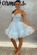 Vestido de Fiesta Corto Corazón Corsé Transparente Volantes