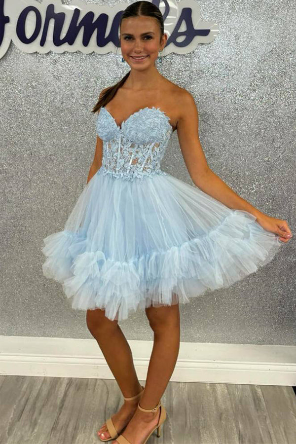Vestido de Fiesta Corto Corazón Corsé Transparente Volantes