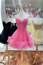 Vestido de Fiesta Corto Corazón Corsé Transparente Volantes