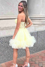 Vestido de Fiesta Corto Corazón Corsé Transparente Volantes