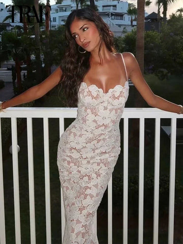 Vestido midi de vacaciones con bordado de encaje