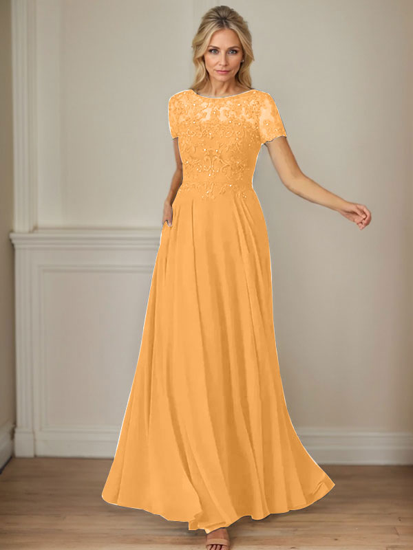 Dunkelblaues A-Linien-Pailletten-Chiffonkleid mit U-Boot-Ausschnitt 
