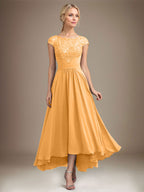 A-Linien-Kleid aus Chiffon mit asymmetrischem, plissiertem Spitzeneinsatz und Illusion-Ausschnitt für die Mutter der Braut 