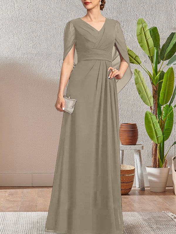 Dunkelblaues, langes A-Linien-Kleid mit V-Ausschnitt für die Mutter der Braut