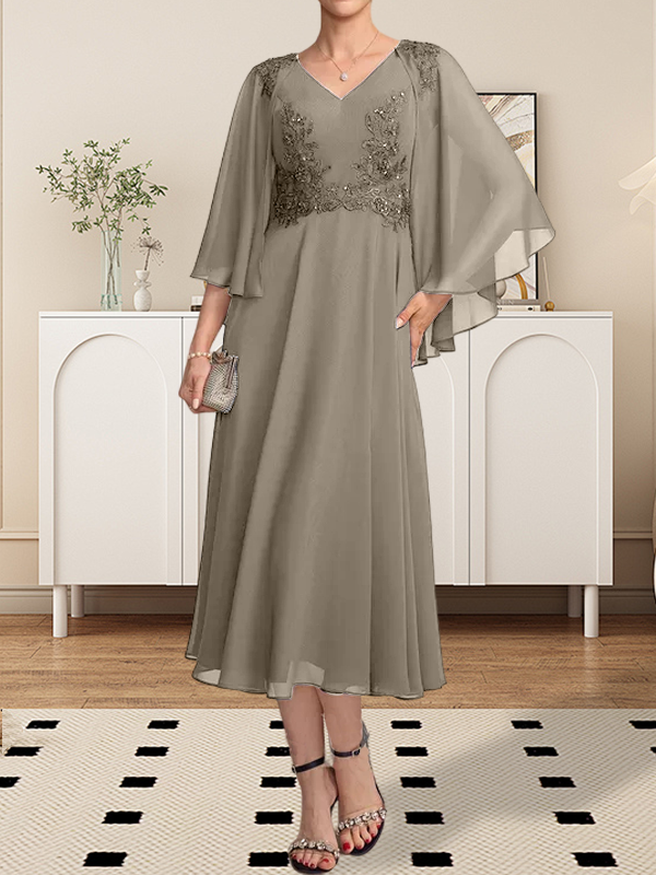 Vestido de gasa con encaje y escote en V, largo hasta la rodilla, para madre de la novia, con lentejuelas y abalorios