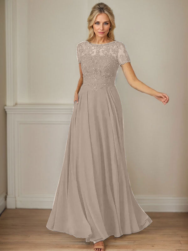 Dunkelblaues A-Linien-Pailletten-Chiffonkleid mit U-Boot-Ausschnitt 
