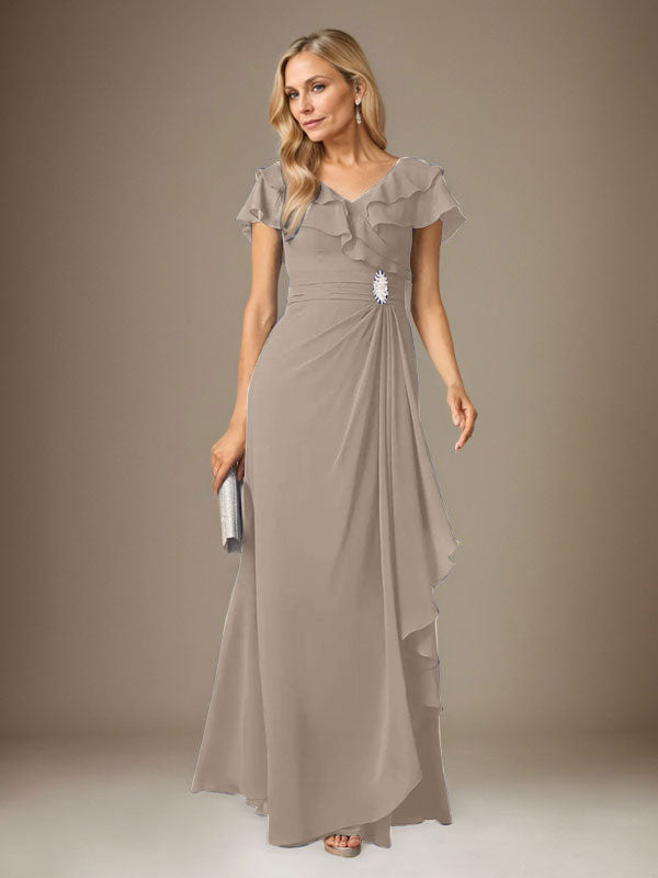 Stormy A-Linien-Chiffonkleid mit V-Ausschnitt und Raffungen 