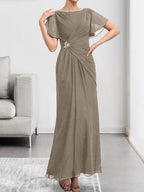 A-Linien-Kleid mit U-Boot-Ausschnitt, Illusion-Detail, Teelänge, Chiffonspitze, Perlenstickerei und Pailletten für die Mutter der Braut
