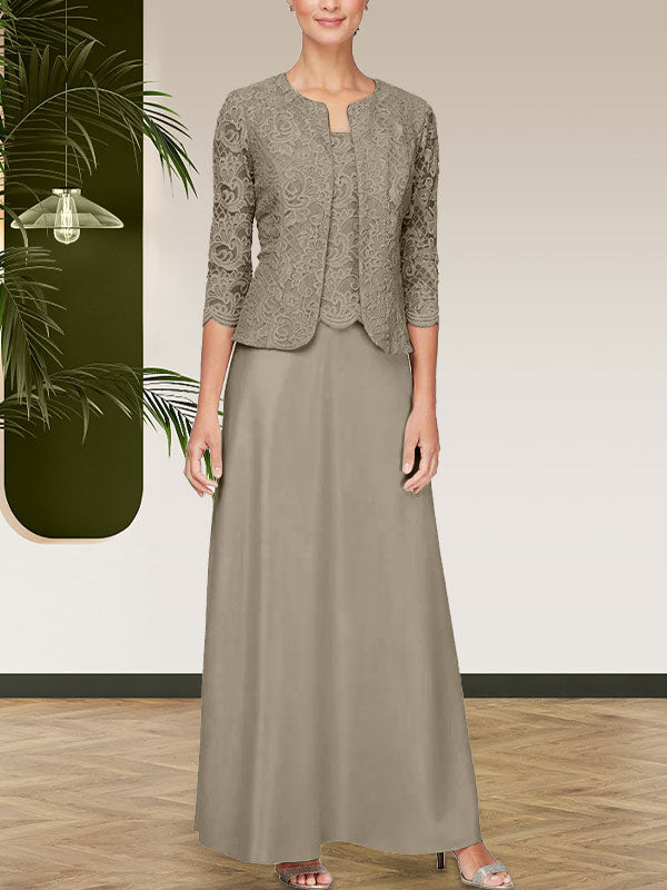 Glitzerndes Spitzen- und Satin-Rockjackenkleid mit offener Jacke