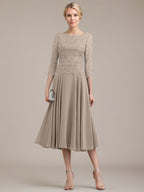 A-Linien-Kleid aus Chiffon mit Rundhalsausschnitt und Teelänge für die Mutter der Braut 