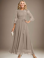 A-Linien-Kleid aus Chiffon mit Rundhalsausschnitt und Schleife, knöchellang, für die Mutter der Braut