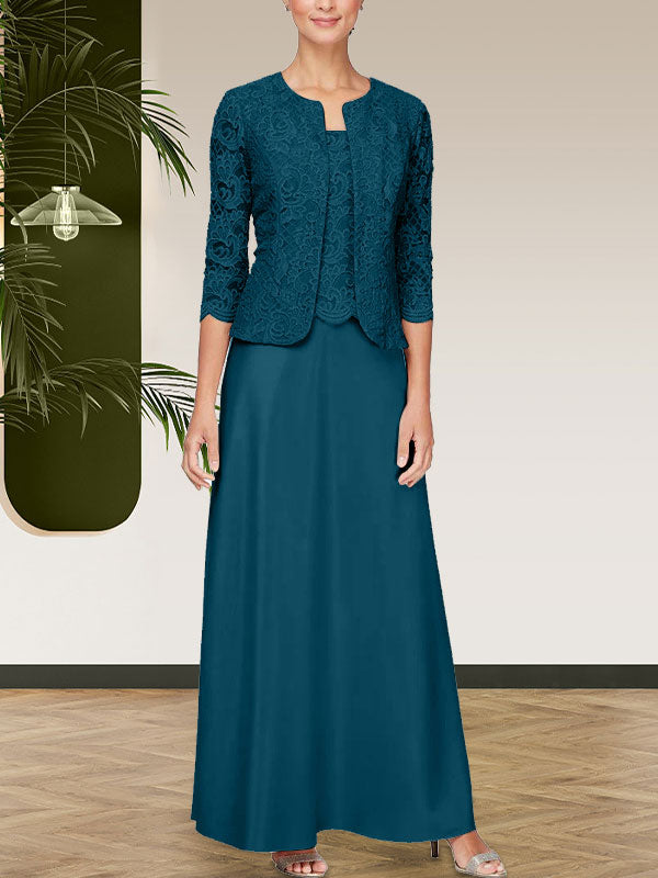Glitzerndes Spitzen- und Satin-Rockjackenkleid mit offener Jacke