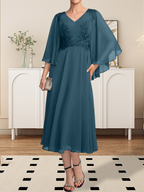 Vestido de gasa con encaje y escote en V, largo hasta la rodilla, para madre de la novia, con lentejuelas y abalorios
