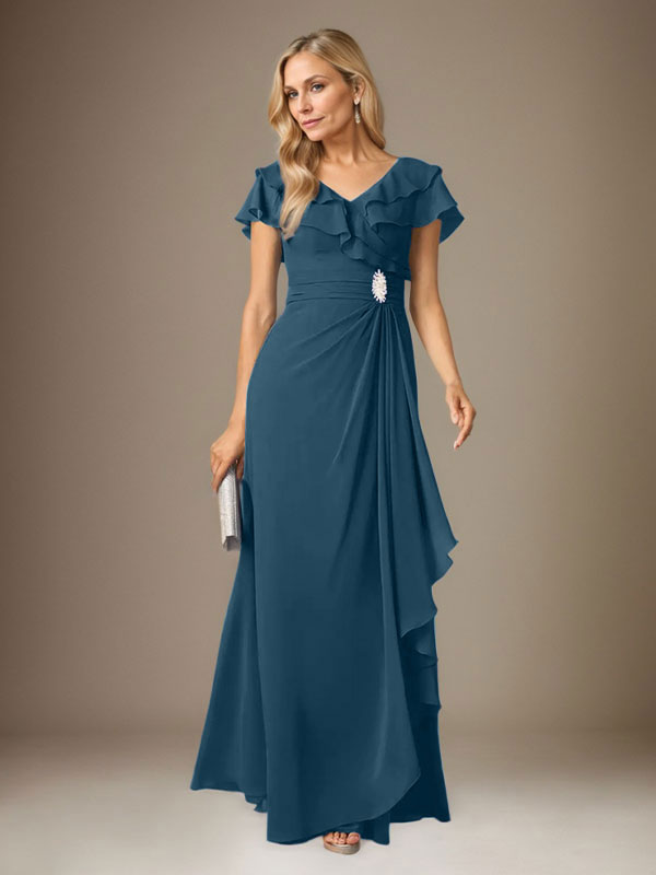 Stormy A-Linien-Chiffonkleid mit V-Ausschnitt und Raffungen 