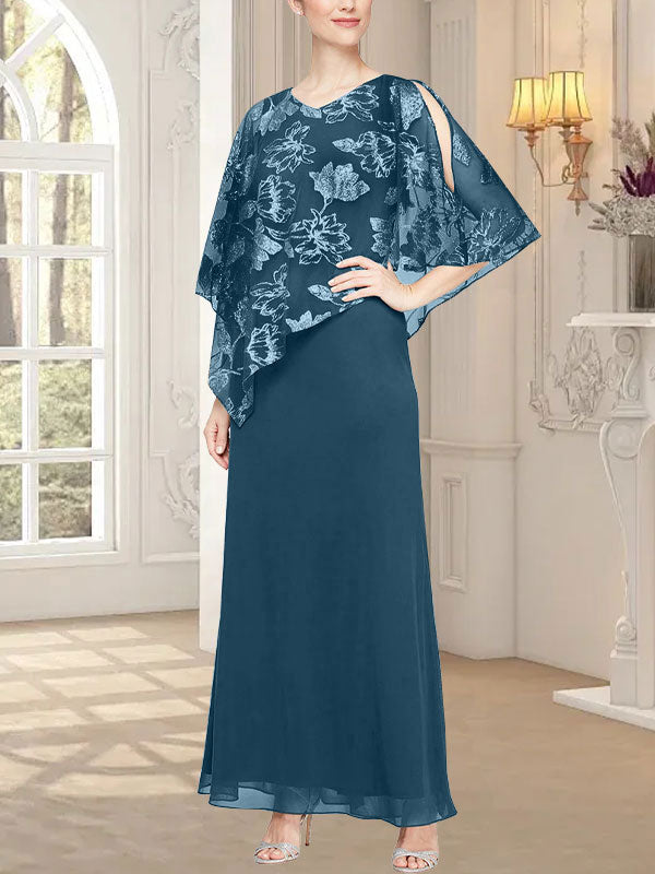 Langes Glitzer-Mesh-Kleid mit neuartigem asymmetrischem Überwurf-Oberteil 