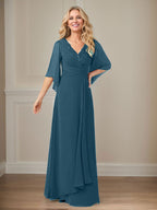 Langes Pailletten-Chiffon-Kleid in A-Linie mit V-Ausschnitt für die Mutter