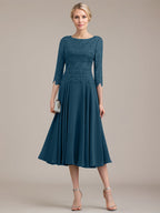 A-Linien-Kleid aus Chiffon mit Rundhalsausschnitt und Teelänge für die Mutter der Braut 