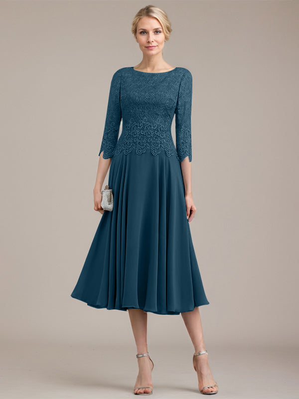 Vestido de gasa con encaje y escote redondo hasta la rodilla para madre de la novia 