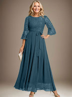 A-Linien-Kleid aus Chiffon mit Rundhalsausschnitt und Schleife, knöchellang, für die Mutter der Braut