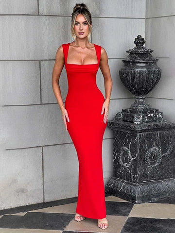 Elegante vestido maxi ajustado para vacaciones