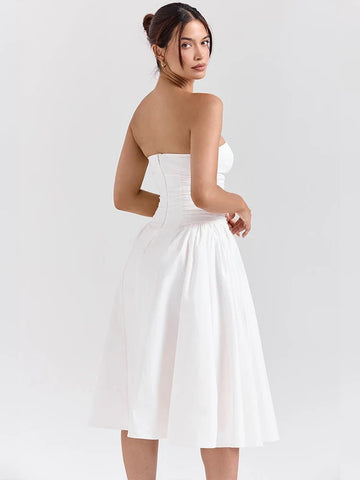 Elegante vestido de vacaciones de corte A con cintura cruzada y midi