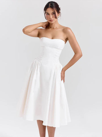 Elegante vestido de vacaciones de corte A con cintura cruzada y midi