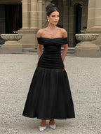 Elegante vestido maxi plisado de fiesta en forma de A