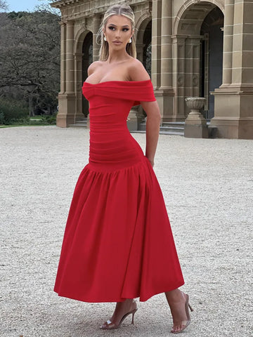 Elegante vestido maxi plisado de fiesta en forma de A