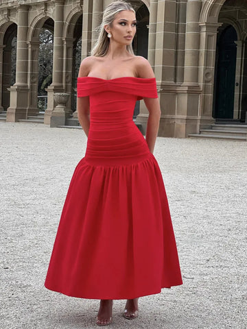 Elegante vestido maxi plisado de fiesta en forma de A