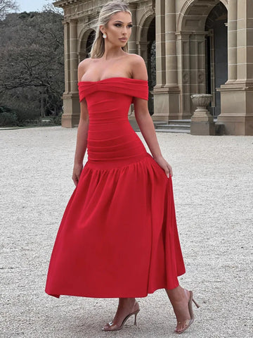 Elegante vestido maxi plisado de fiesta en forma de A