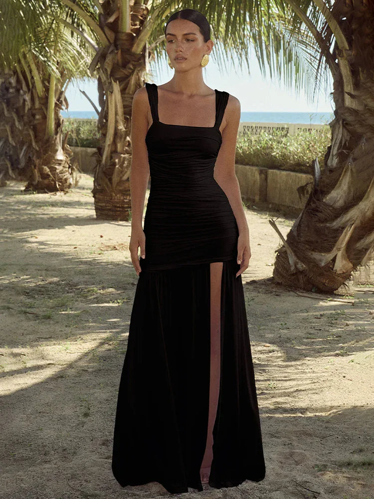 Elegantes, plissiertes Maxi-Urlaubskleid in A-Linie