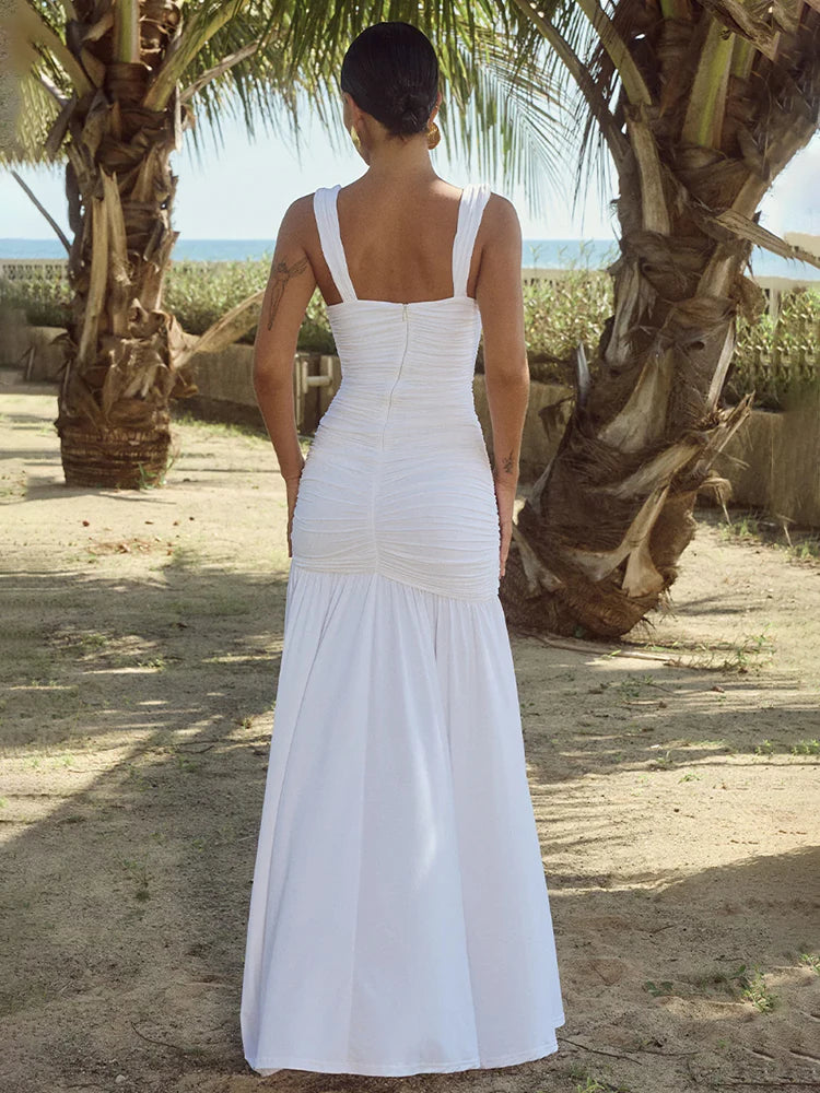 Elegantes, plissiertes Maxi-Urlaubskleid in A-Linie