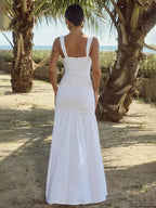 Elegantes, plissiertes Maxi-Urlaubskleid in A-Linie