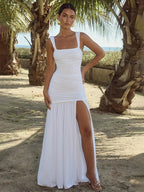 Elegantes, plissiertes Maxi-Urlaubskleid in A-Linie