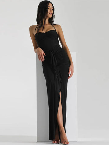 Vestido maxi plisado sin tirantes para vacaciones