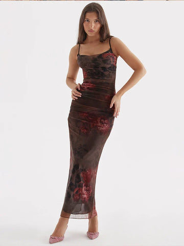 Elegante vestido maxi de vacaciones con estampado dividido