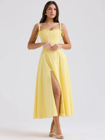 Elegante vestido de vacaciones de corte A con cintura cruzada