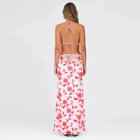 Vestido maxi ajustado de vacaciones con estampado floral