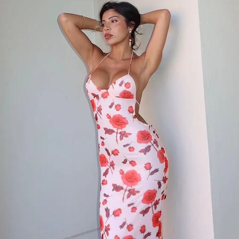 Vestido maxi ajustado de vacaciones con estampado floral