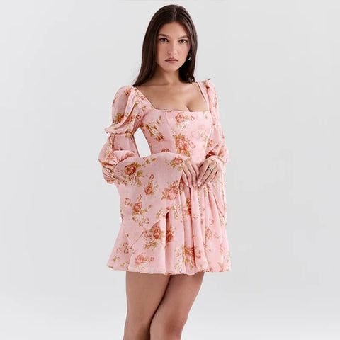 Vestido vacacional de corte A con cintura cruzada y estampado floral