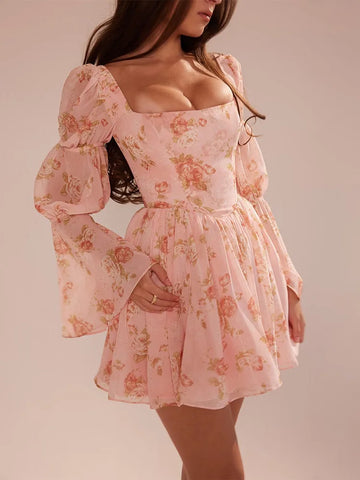 Vestido vacacional de corte A con cintura cruzada y estampado floral