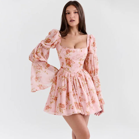 Vestido vacacional de corte A con cintura cruzada y estampado floral