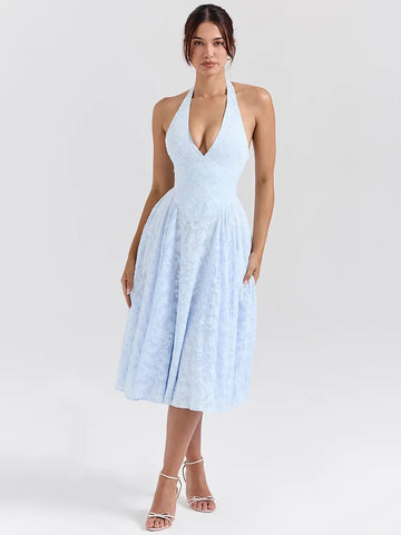 Floral Waist Wrap A-line Vacation Dress