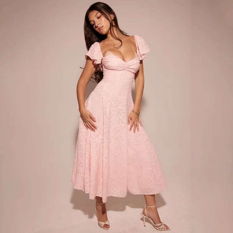 Vestido de vacaciones de corte A con cintura cruzada y estampado floral