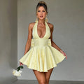 Jacquard Bow Waist Wrap Vacation Dress