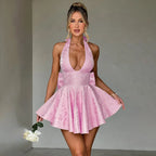 Jacquard Bow Waist Wrap Vacation Dress